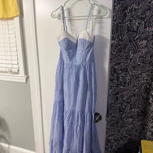 Lilly Pulitzer Jasmyn Maxi Blue and White Striped Maxi Dress with Lace Trim